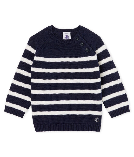 Jersey de rayas lana y algodón para bebé SMOKING/MARSHMALLOW | Petit Bateau