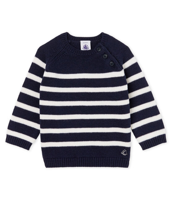 Jersey de rayas en lana y algodón para bebé niño azul SMOKING/blanco MARSHMALLOW