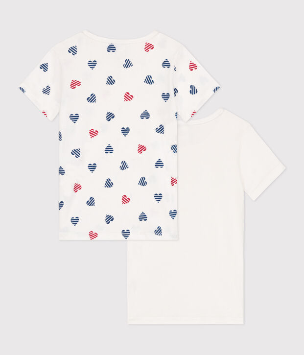 Juego de 2 camisetas infantiles de algod&oacute;n de manga corta con corazones multicolor