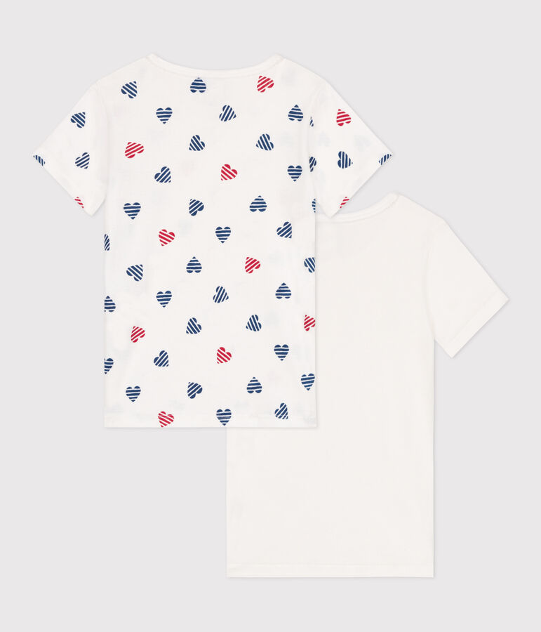 Juego de 2 camisetas infantiles de algod&oacute;n de manga corta con corazones multicolor