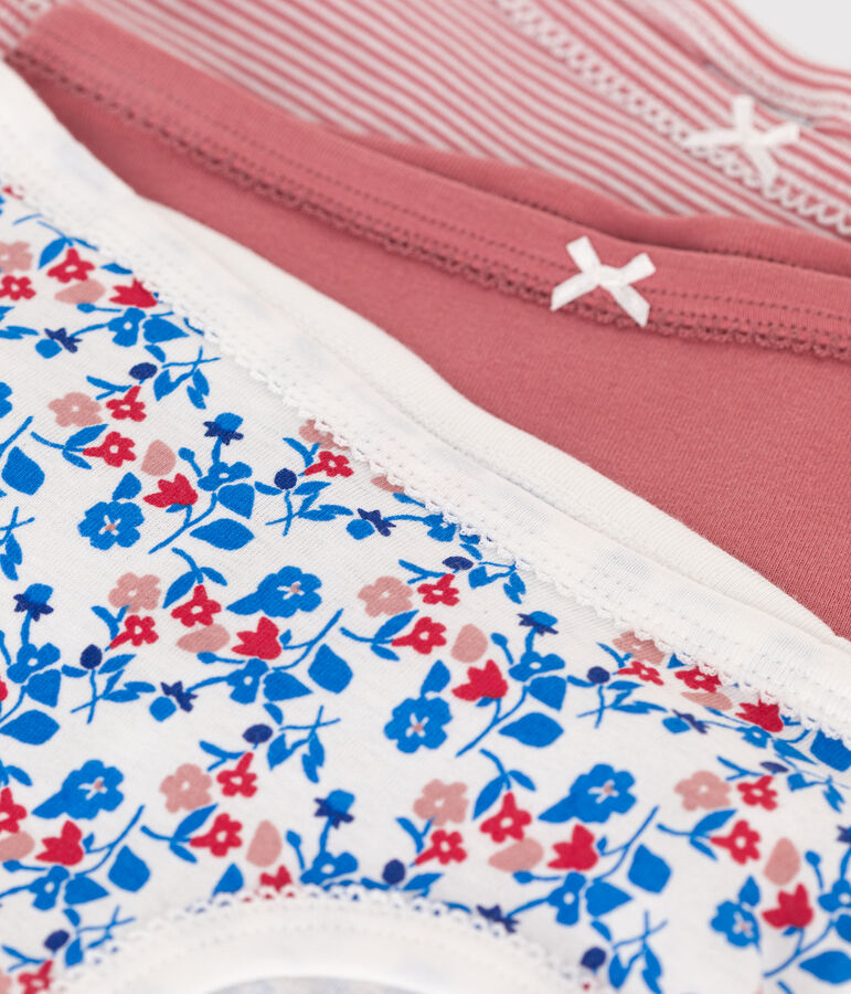 Juego de 3 braguitas infantiles de algod&oacute;n de talle alto con flores multicolor