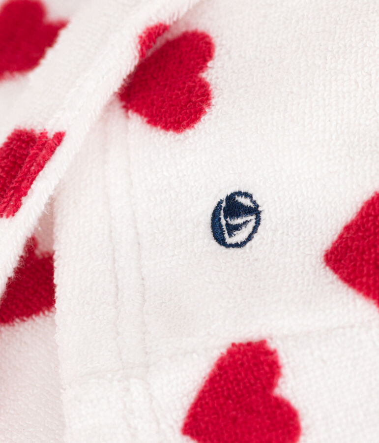 Albornoz de rizo con coraz&oacute;n para ni&ntilde;o/ni&ntilde;a blanco/rojo