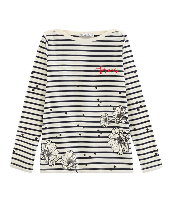 Camiseta marinera de mujer beige COQUILLE/azul SMOKING