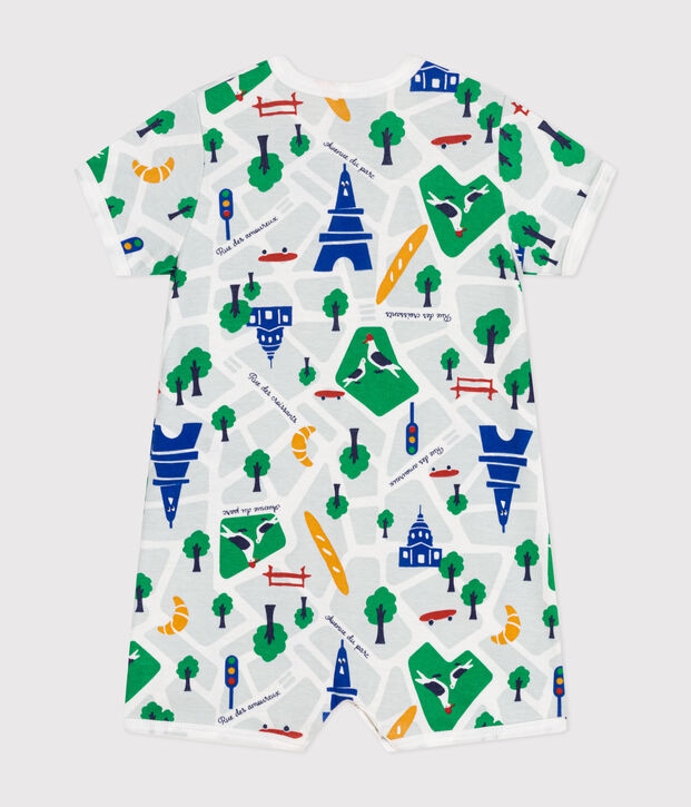 Mono corto de algod&oacute;n para beb&eacute; blanco/azul