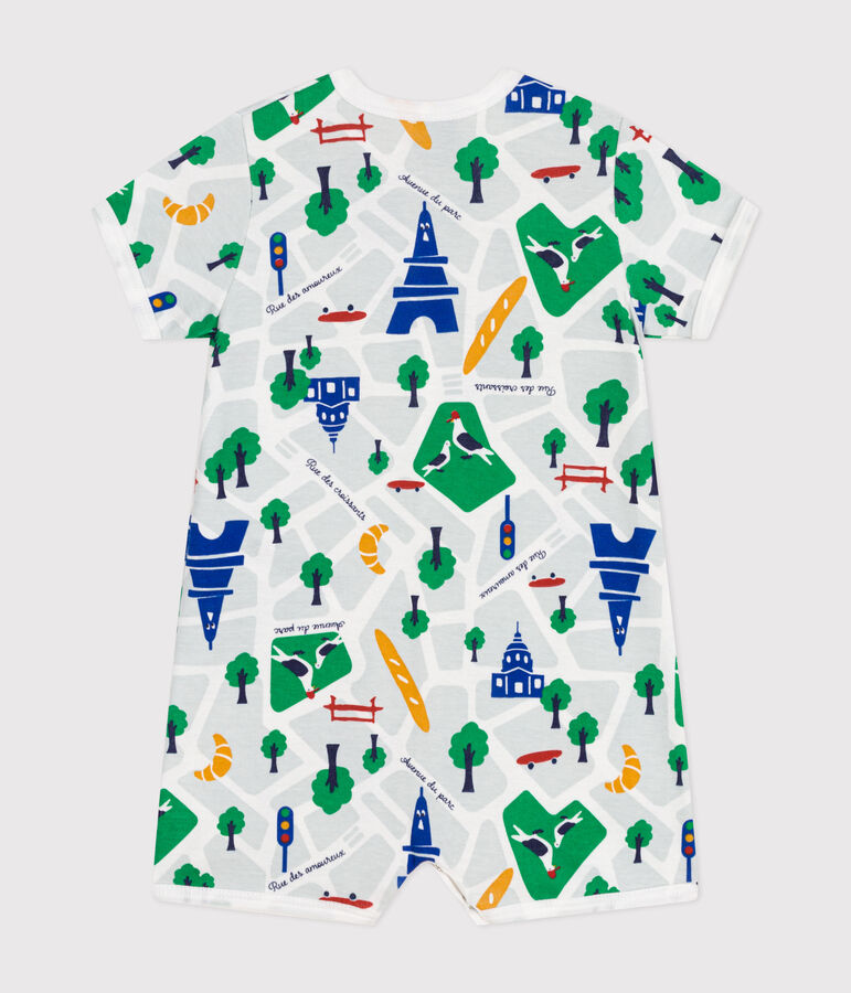 Mono corto de algod&oacute;n para beb&eacute; blanco/azul