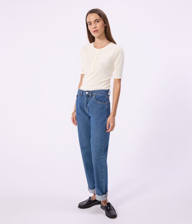 Camiseta lisa de algod&oacute;n de manga corta para mujer MILK