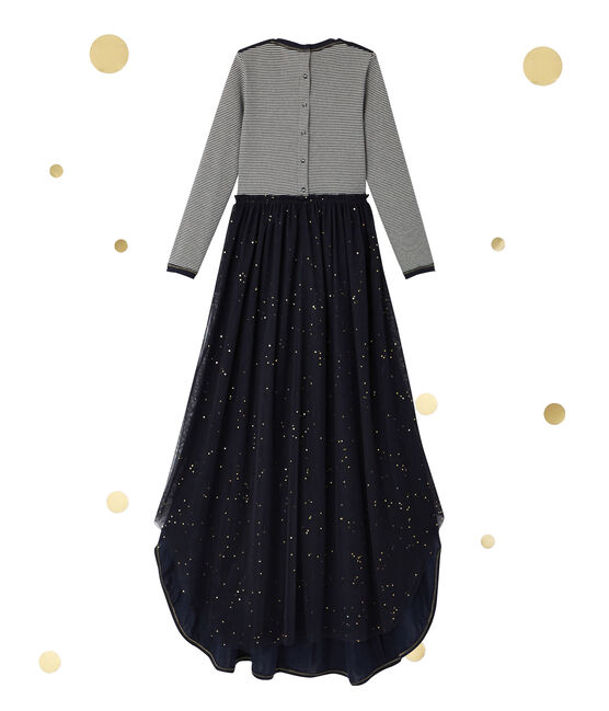 Vestido manga larga efecto 2 en 1 Petit bateau x Marie-Agnès Gillot azul SMOKING/beige COQUILLE