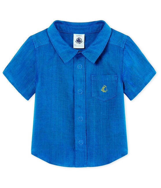 Camisa manga corta de lino para bebé niño azul RIYADH