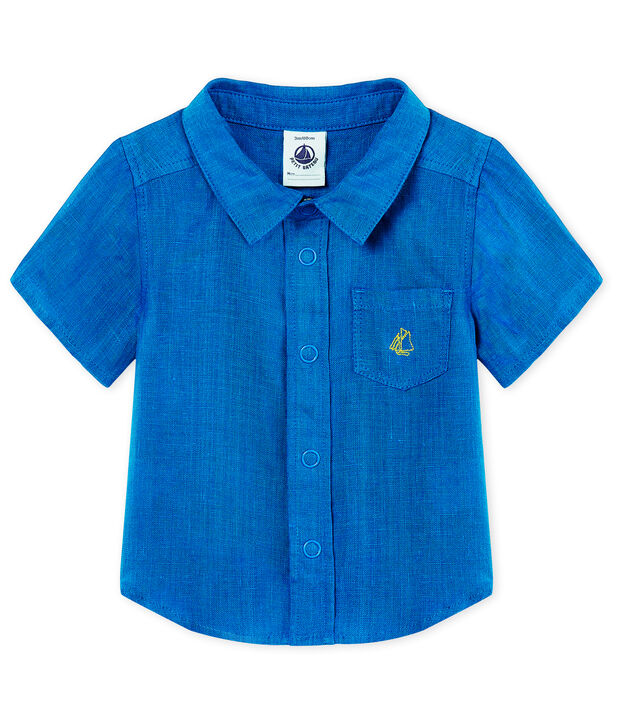 Camisa manga corta de lino para beb&eacute; ni&ntilde;o azul