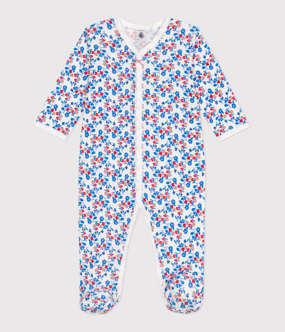 Pijama de algodón con flores para bebé blanco MARSHMALLOW/blanco MULTICO
