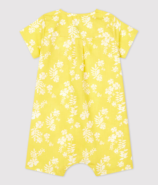 Mono corto con estampado hawaiano de popelina ecológica de bebé amarillo ORGE/blanco MARSHMALLOW