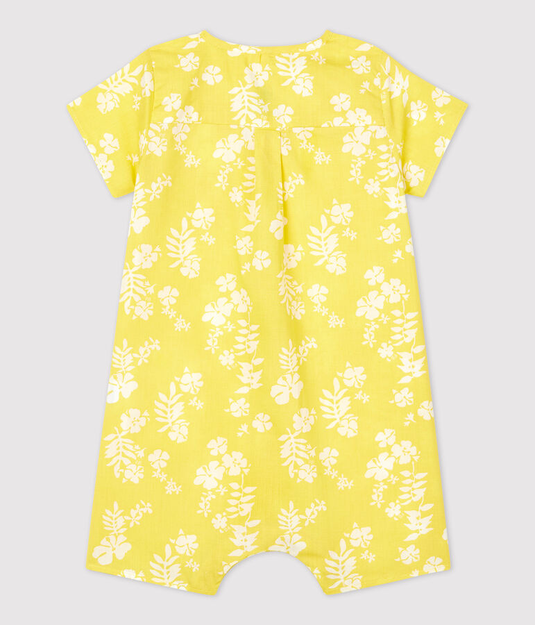 Mono corto con estampado hawaiano de popelina ecol&oacute;gica de beb&eacute; amarillo/blanco