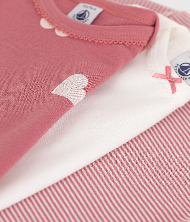 Juego de 3 bodis de algod&oacute;n de manga larga con corazones para beb&eacute; multicolor