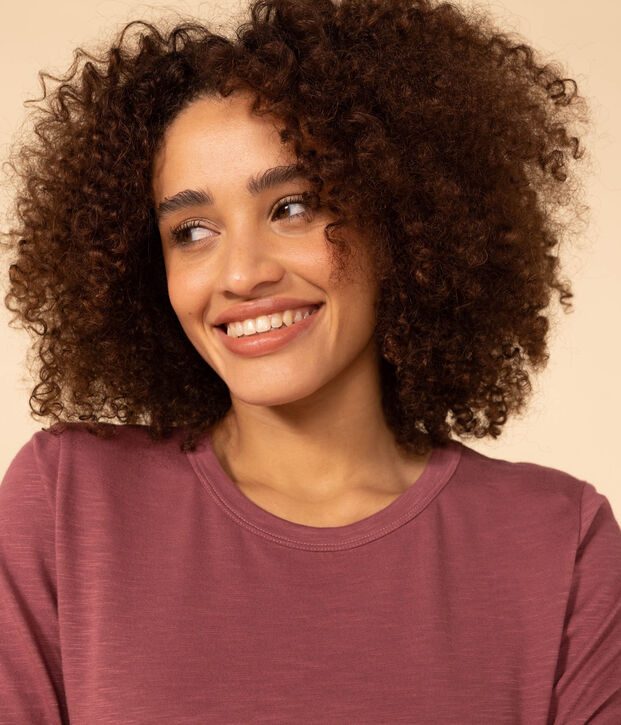 Camiseta LA RECTA de algod&oacute;n con cuello redondo para mujer marron