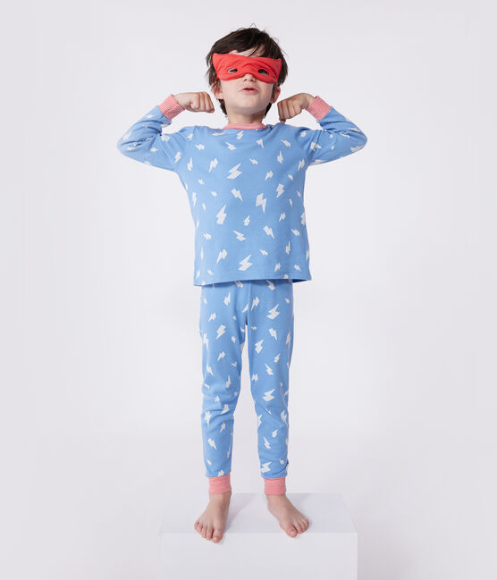 Pijama disfraz unisex de algodón fosforescente con capa azul ALASKA/blanco MULTICO