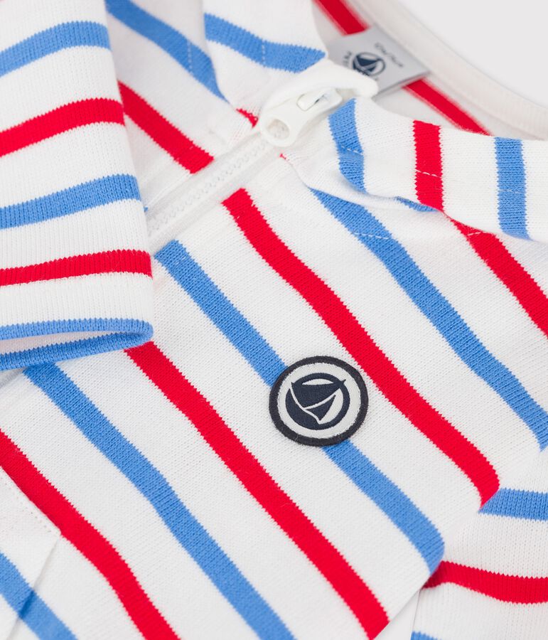 Sudadera con capucha a rayas de jersey grueso para beb&eacute; blanco MARSHMALLOW/blanco MULTICO