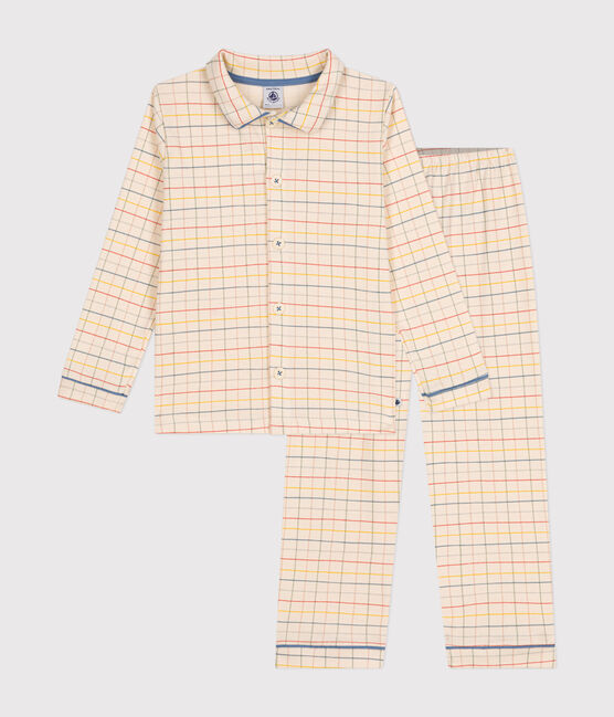 Pijama infantil de algodón con estampado de cuadros blanco AVALANCHE/ MULTICO