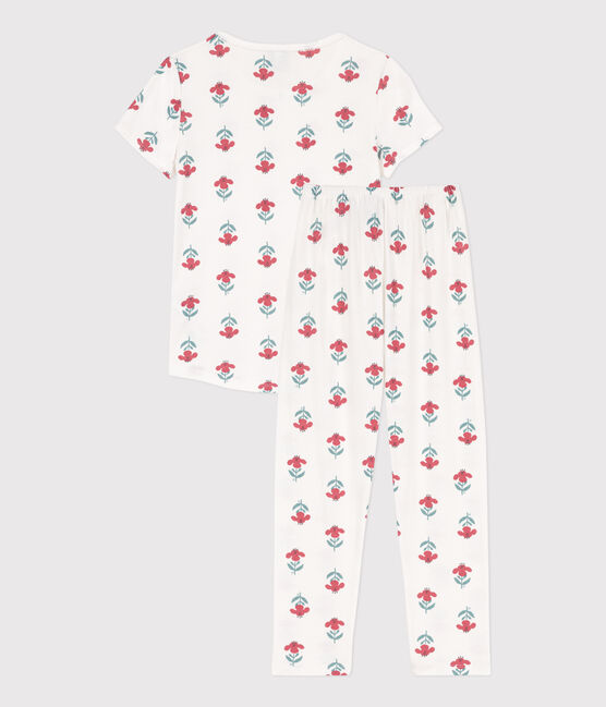 Pijama de manga corta de algodón con flores para niña blanco MARSHMALLOW/blanco MULTICO