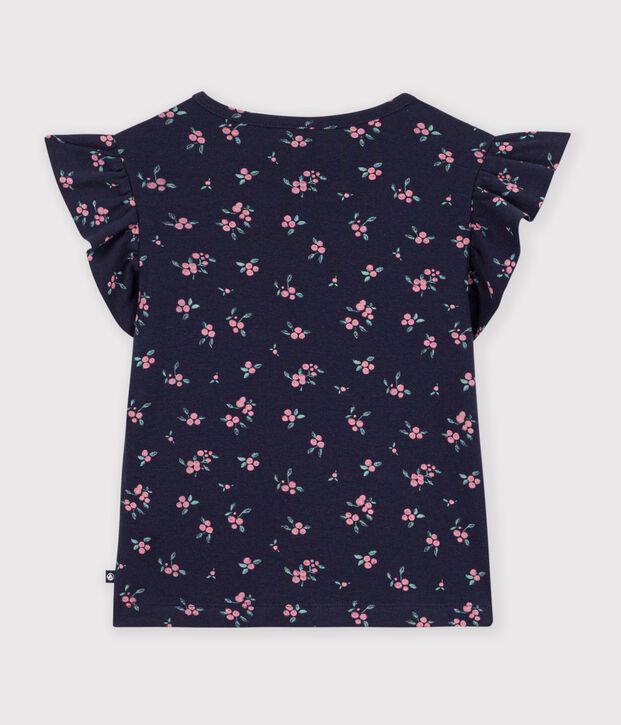 Camiseta infantil de manga corta con estampado de flores azul/multicolor
