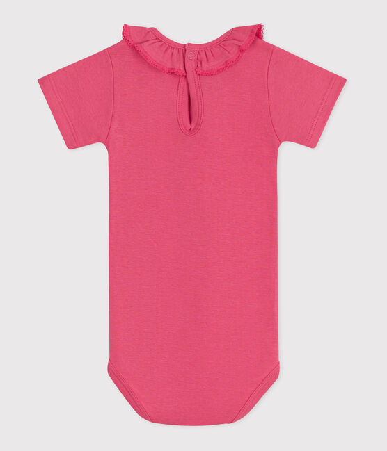 Body liso de algodón de manga corta para bebé rosa PEONIA