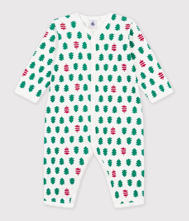 Pijama sin pies de algod&oacute;n con estampado de abetos para beb&eacute; blanco/multicolor