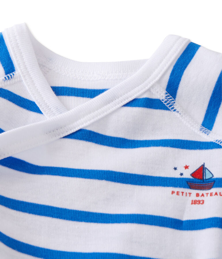 Body de manga larga de rayas de primera puesta para beb&eacute; ni&ntilde;o blanco ECUME/azul DELPHINIUM