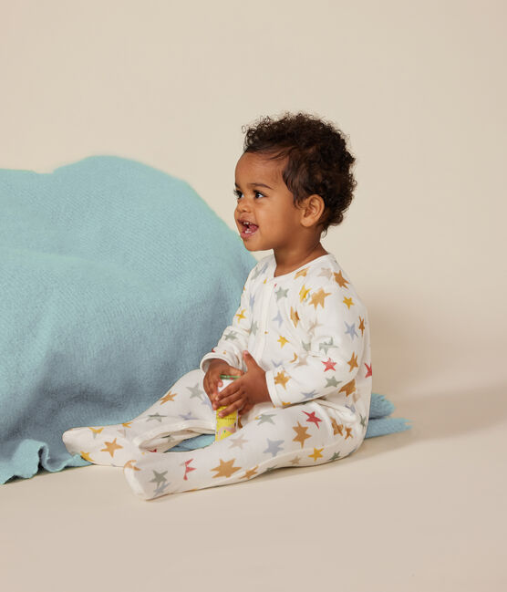Pijama de terciopelo con estampado de estrellas para bebé blanco MARSHMALLOW/blanco MULTICO