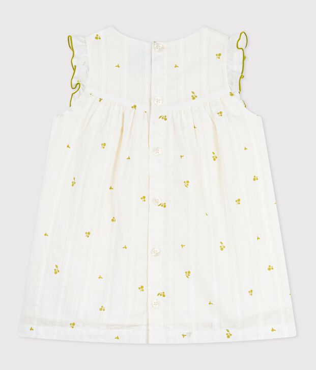 Vestido de algod&oacute;n sin mangas con estampado de flores para beb&eacute; blanco/verde