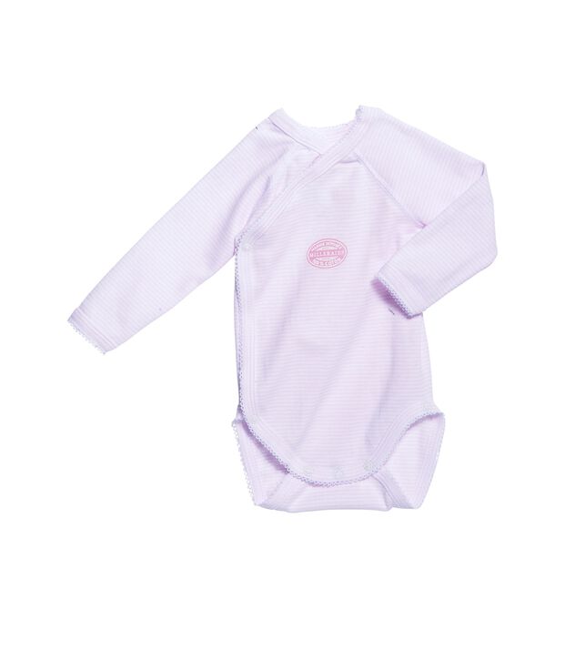 Body de manga larga milrayas de primera puesta para beb&eacute; ni&ntilde;a rosa/blanco