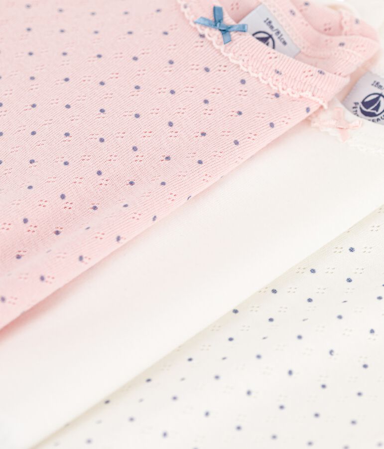 Juego de 3 bodis de manga larga con lunares de beb&eacute; ni&ntilde;a de algod&oacute;n org&aacute;nico multicolor