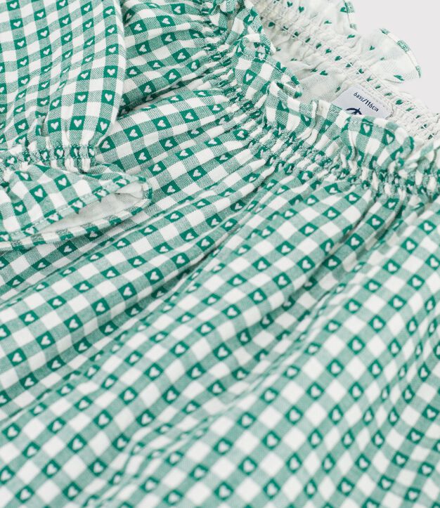 Blusa infantil de algod&oacute;n de manga larga con cuello y estampado verde/blanco