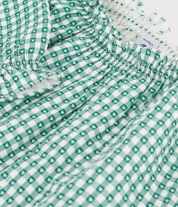 Blusa infantil de algod&oacute;n de manga larga con cuello y estampado verde/blanco