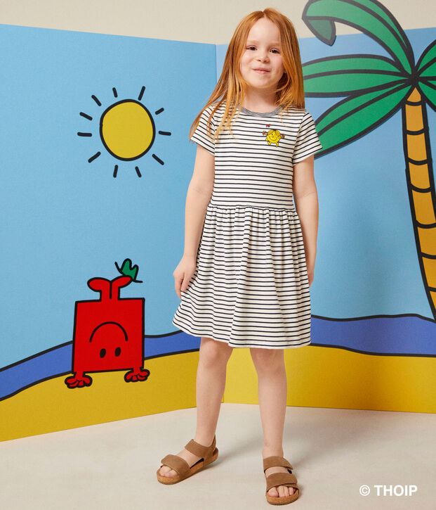 Vestido Monsieur Madame de algod&oacute;n de ni&ntilde;a blanco/azul