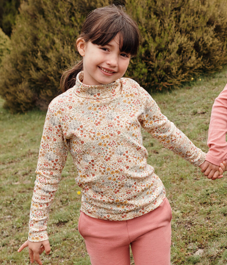 Camiseta de cuello alto de algod&oacute;n para ni&ntilde;a crudo/marron/multicolor
