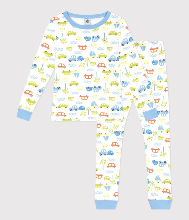 Pijama infantil muy ajustado de algod&oacute;n con estampado de coches blanco/multicolor
