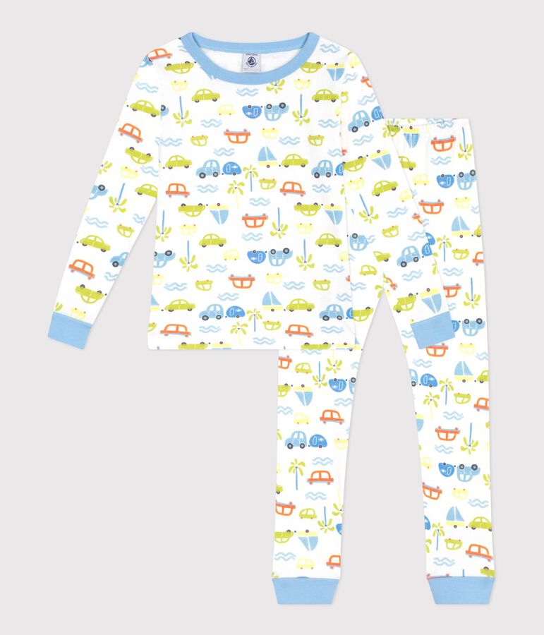 Pijama infantil muy ajustado de algod&oacute;n con estampado de coches blanco MARSHMALLOW/blanco MULTICO