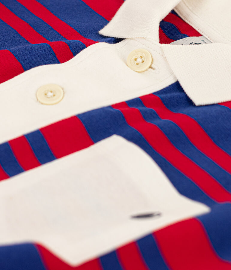 Vestido de manga corta de algod&oacute;n a rayas para ni&ntilde;a azul/rojo