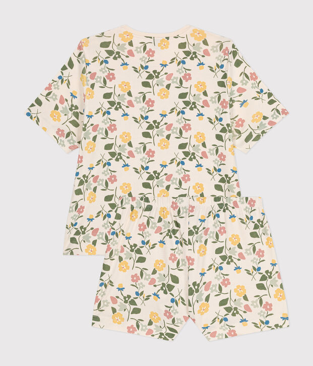 Pijama con pantal&oacute;n corto y camiseta de algod&oacute;n con motivo floral para mujer crudo/multicolor
