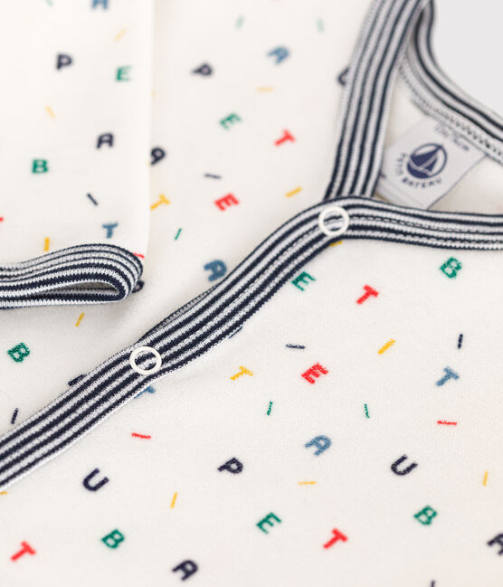 Pijama de terciopelo para bebé blanco MARSHMALLOW/blanco MULTICO