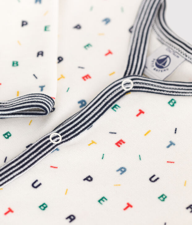 Pijama de terciopelo para beb&eacute; blanco/multicolor
