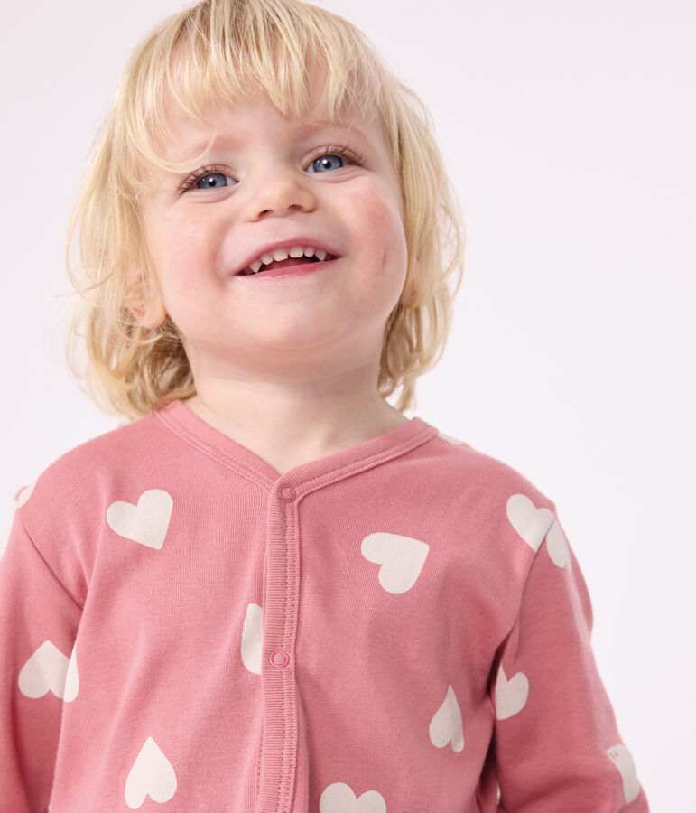 Pijama sin pies de algod&oacute;n estampado para beb&eacute; rosa/blanco