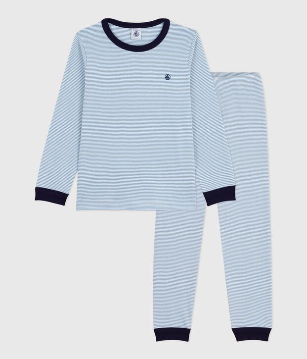 Pijama infantil de algod&oacute;n a rayas azul/blanco