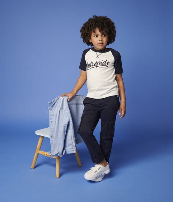 Camiseta de manga corta de punto para niño blanco MARSHMALLOW/azul SMOKING