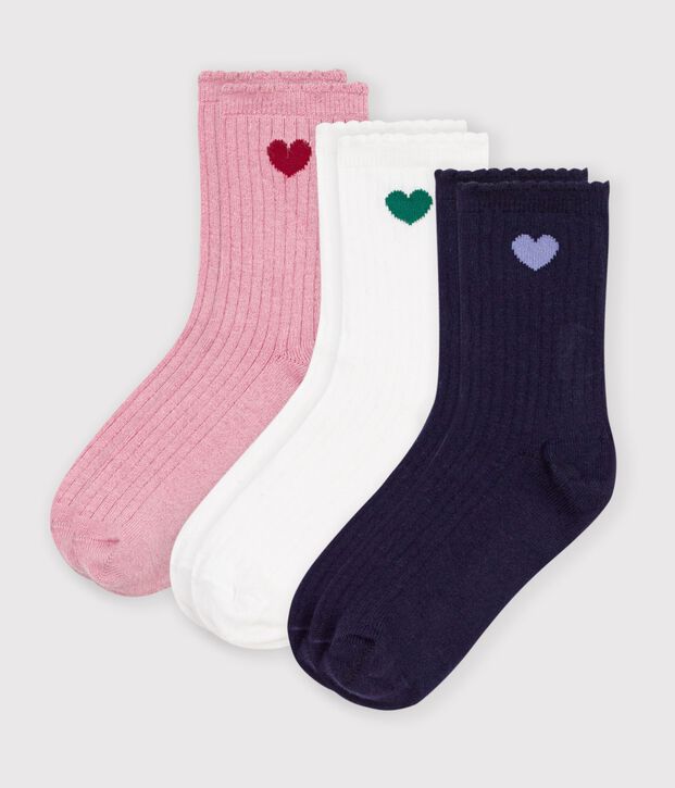 3 pares de calcetines infantiles de algod&oacute;n con estampado de coraz&oacute;n multicolor