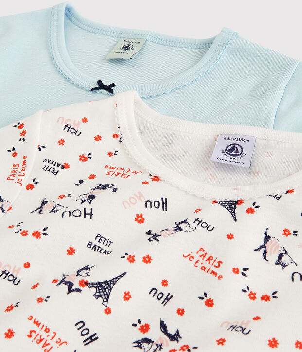 Juego de 2 camisetas de manga corta con estampado de Par&iacute;s de ni&ntilde;a de algod&oacute;n org&aacute;nico multicolor