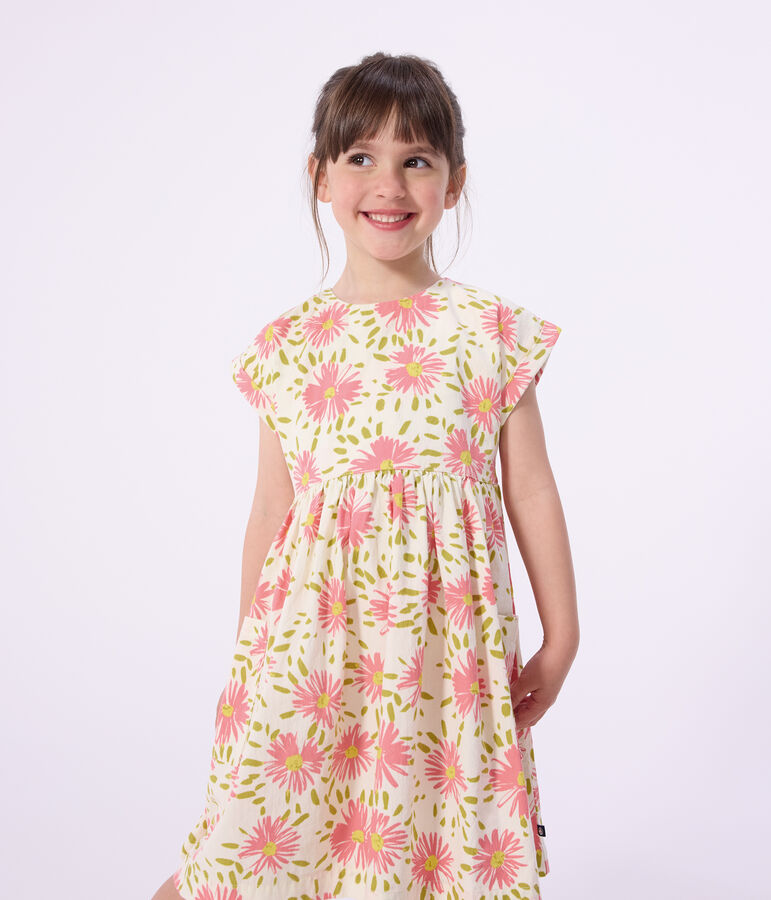Vestido infantil de algod&oacute;n de manga corta con flores blanco/multicolor