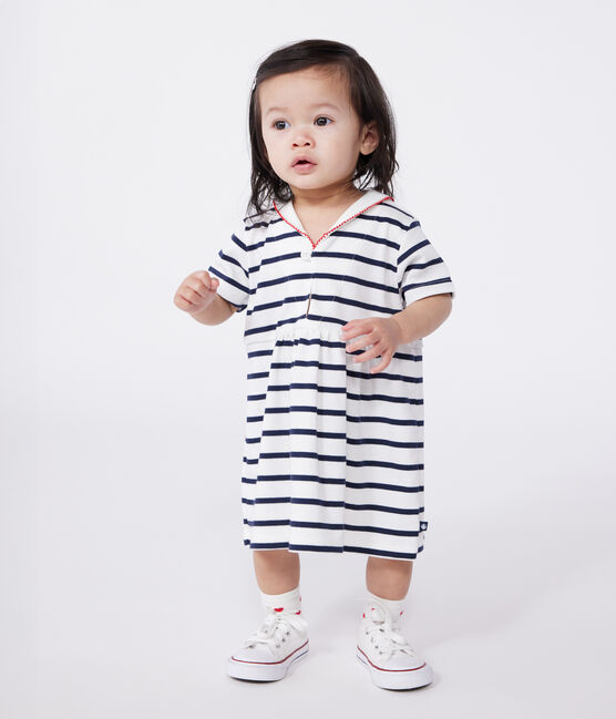 Vestido marinero de algodón con manga corta y cuello de uniforme para bebé blanco MARSHMALLOW/azul SMOKING