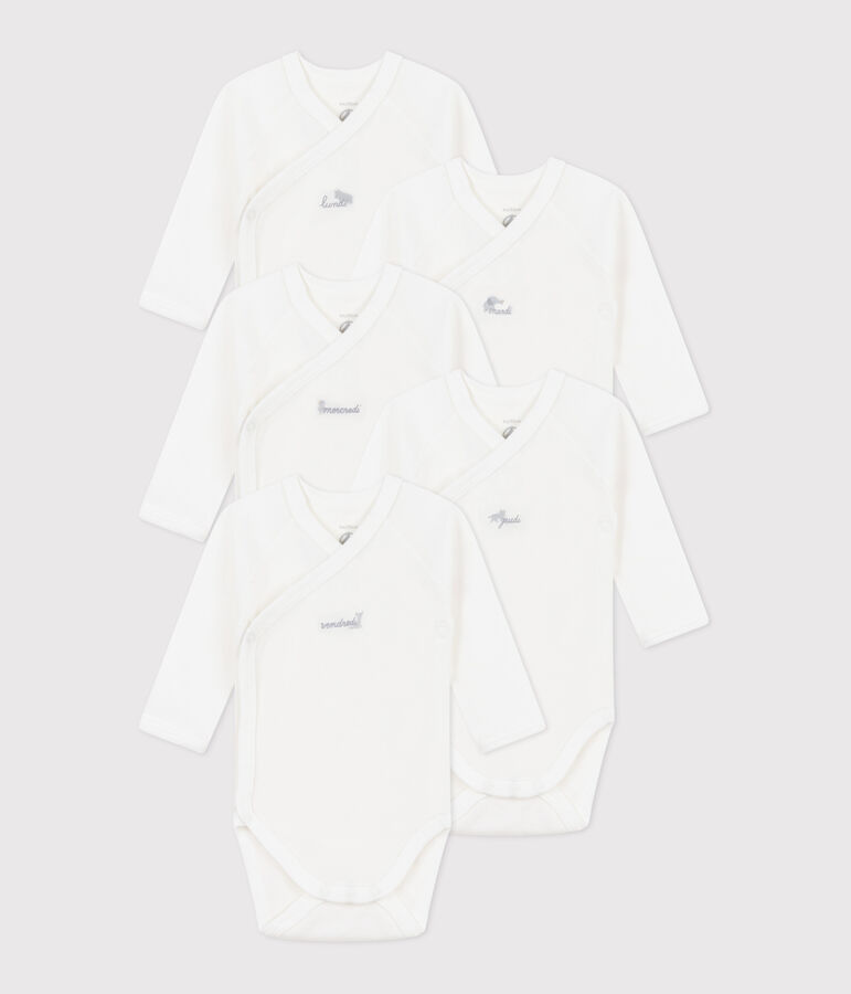 Juego de 5 bodis cruzados de manga larga de algod&oacute;n para beb&eacute; multicolor