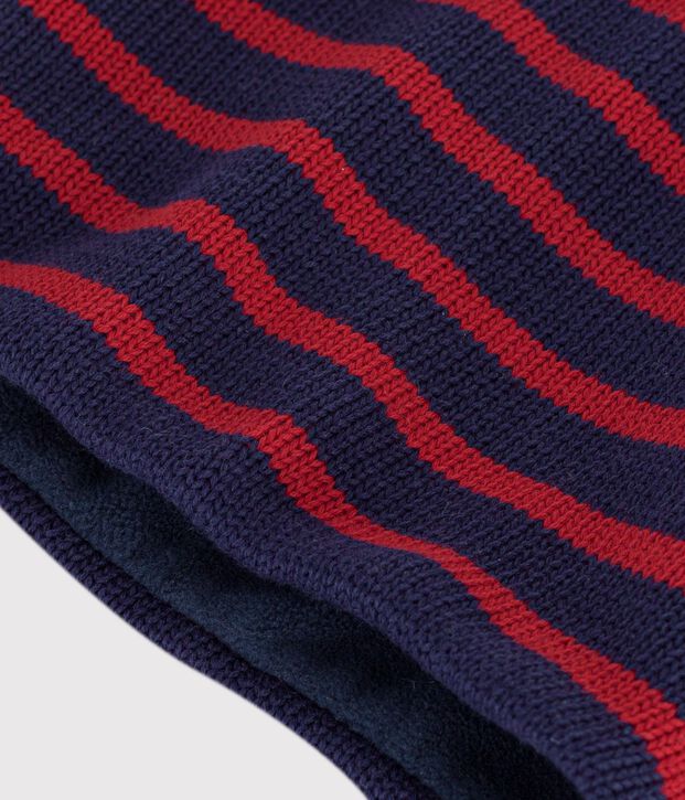 Braga de cuello infantil de punto tricotado a rayas con forro polar azul/rojo