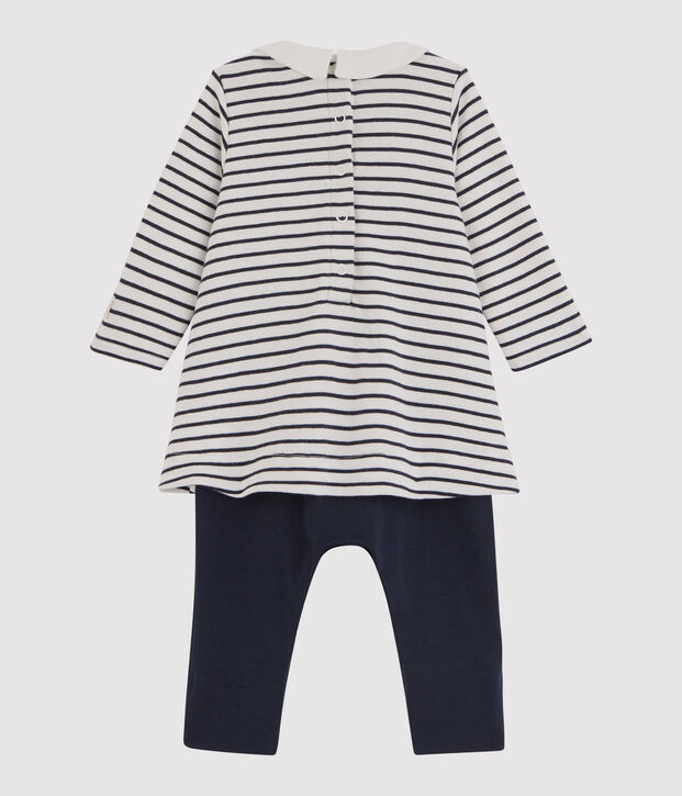 Vestido legging para beb&eacute; ni&ntilde;a blanco/azul